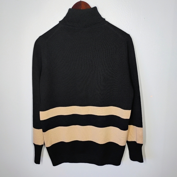 Pure Collection Cashmere Turtleneck Sweater Womens 4 Black Stripes Quiet Luxury - Picture 4 of 12